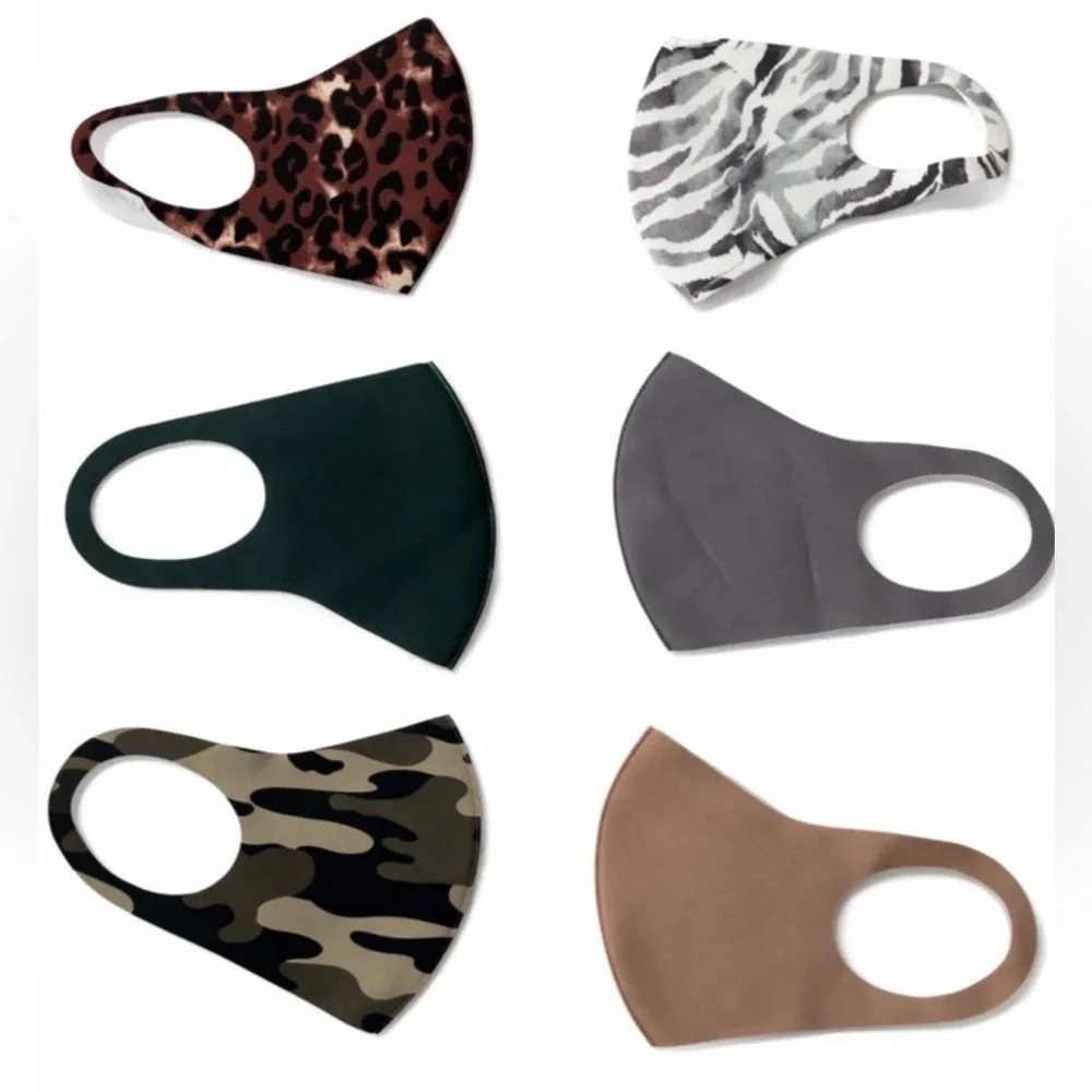 6 Reusable 1-Layer Stretch Face Mask Set Solid & Print Washable Lightweight Face